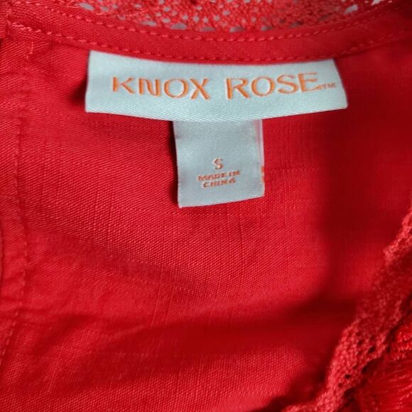 Knox Rose Red Sleeveless Dress Small Crochet Neckline Belted Boho Summer - Picture 5 of 7